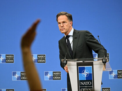 NATO Secretary General Mark Rutte delivers a speech during a press conference on the eve o