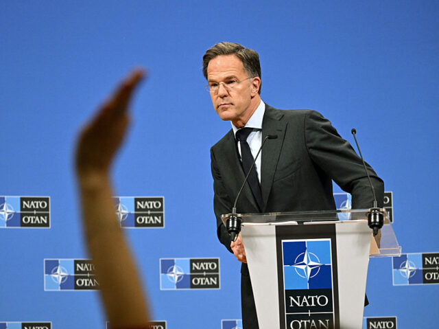 NATO Secretary General Mark Rutte delivers a speech during a press conference on the eve o