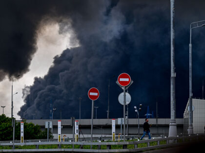MOSCOW, RUSSIA - JUNE 18: Black smoke rises from the refinery where a fire broke out follo