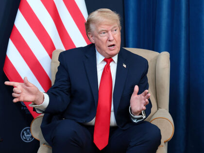 EVIAN-LES-BAINS, FRANCE - JUNE 16: U.S. President Donald Trump speaks during a bilateral m