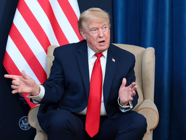 EVIAN-LES-BAINS, FRANCE - JUNE 16: U.S. President Donald Trump speaks during a bilateral m