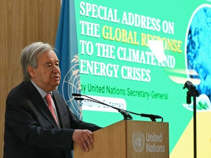 United Nations (UN) Secretary-General Antonio Guterres delivers a speech during the Climat