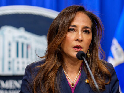 Assistant Attorney General for Civil Rights Harmeet Dhillon speaks during a news conferenc