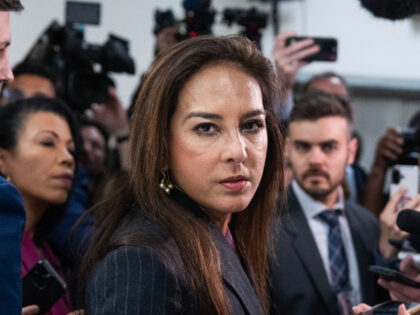 Harmeet Dhillon, assistant attorney general for Civil Rights, speaks with reporters after