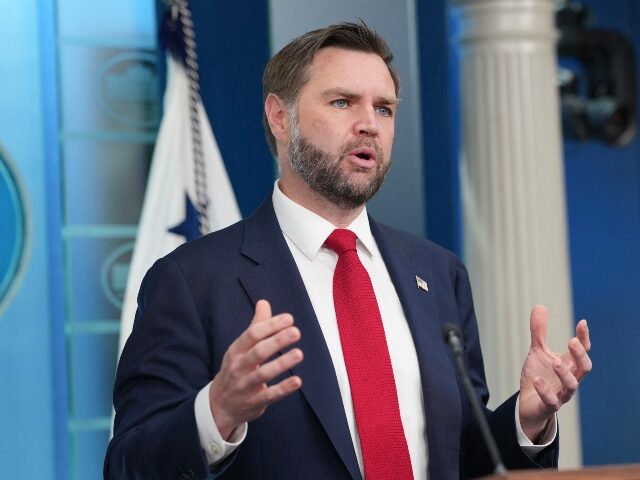 US Vice President JD Vance speaks during a press briefing in the Brady Briefing Room of th