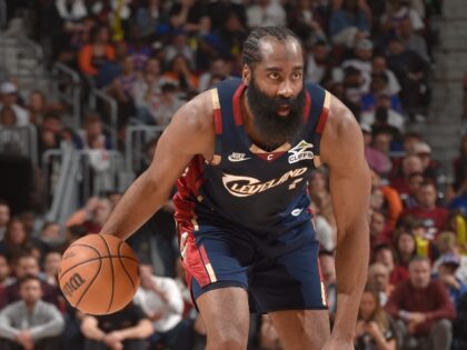 James Harden #1 of the Cleveland Cavaliers handles the ball during the game against the Ne