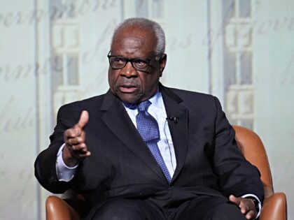 U.S. Supreme Court Associate Justice Clarence Thomas answers questions during a visit to t
