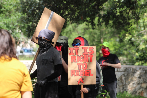 Masked Protesters Gather at Rally Point (1) (Randy Clark/Breitbart Texas)
