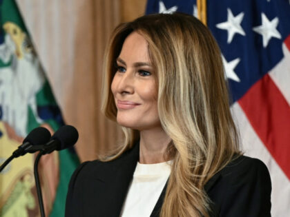 US First Lady Melania Trump speaks during an event to launch "Fostering the Future Ac