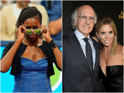 NEW YORK, NEW YORK - AUGUST 28: Former First Lady Michelle Obama puts on tennis ball sungl