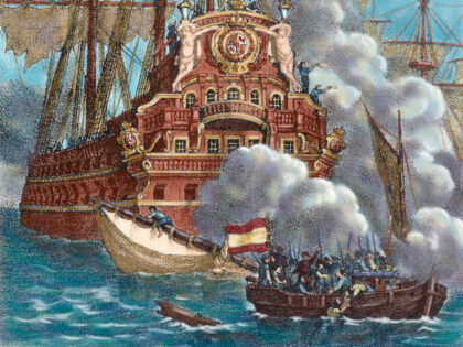The Brethren or Brethren of the Coast attacking three Spanish galleons. They were a coalit