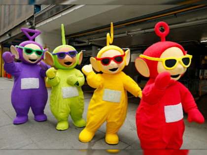 NEW YORK, NEW YORK - APRIL 26: (L-R) Tinky-Winky, Dipsy, Laa-Laa and Po greet fans as the