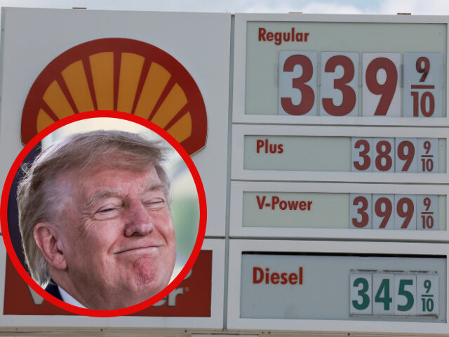 Trump Smiles at Falling Gas Prices A sign displays the price of gas at a Shell station on May 15, 2024 in Miami, Florida. Flo