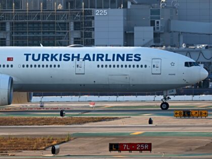 LOS ANGELES, CALIFORNIA - SEPTEMBER 1: A Turkish Airlines Boeing 777 taxis at Los Angeles