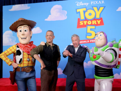 LOS ANGELES, CALIFORNIA - JUNE 09: (L-R) Tom Hanks and Tim Allen attend the Toy Story 5 Lo