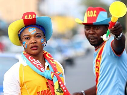 PORT-GENTIL, GABON - JANUARY 24: Soccer fans of DR Congo support their national team ahead