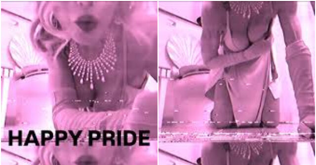Pop star Madonna posted a bizarre video of herself crawling around on all fours in front of her toilet to issue a Pride Month message while letting her breasts hang out of her dress and smoking a cigarette.