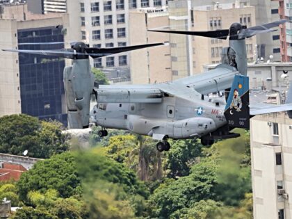 CARACAS, VENEZUELA - MAY 23: A U.S. Marine Corps Bell-Boeing V-22 Osprey aircraft flies ov