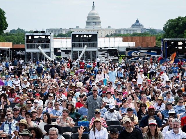 may17-26-freedom-250-national-mall-washington-dc-getty WASHINGTON, DC - MAY 17: Attendees listen to speakers on stage during Rededicate 250: A Na