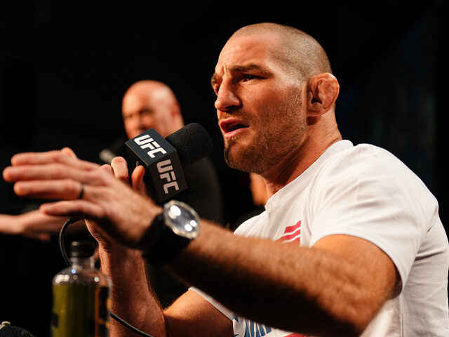 may7-26-ufc-Sean-Strickland-getty NEWARK, NEW JERSEY - MAY 07: Sean Strickland is seen on stage during the UFC 328 press con