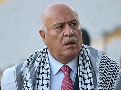Jibril Rajoub, President of the Palestinian Football Federation, arrives at the stadium fo