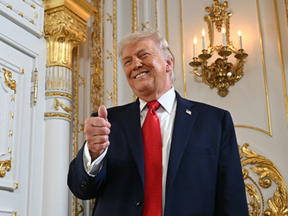 US President Donald Trump gives a thumbs up as he arrives at a dedication ceremony for Sou