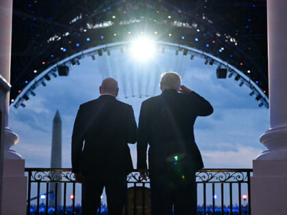 President Donald Trump, right, and UFC President and CEO Dana White stand on the Blue Room