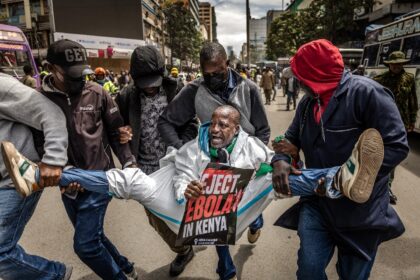 Protesters gathered in central Nairobi against the US health facility