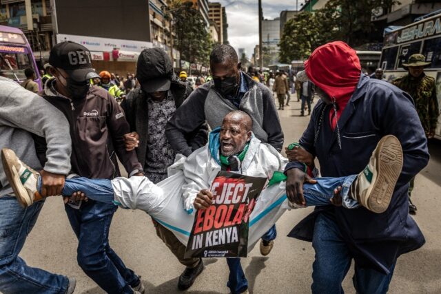 Protesters gathered in central Nairobi against the US health facility