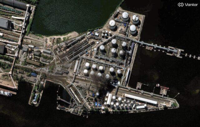 Smoke billows from the Saint Petersburg Oil Terminal in northwestern Russia on June 3