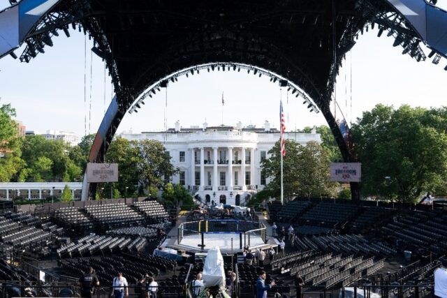 The structure, known as "The Claw," for the upcoming UFC fight that US President