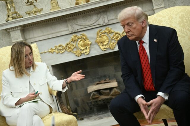 US President Donald Trump, pictured with Giorgia Meloni at the White House in April 2025,