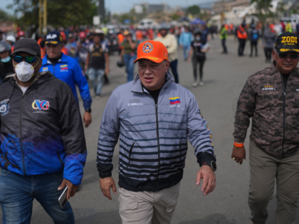 Venezuelan Interior Minister Diosdado Cabello, center, tours the area struck by earthquake