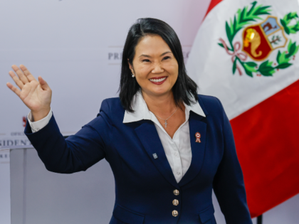 President-elect Keiko Fujimori waves during a news conference after electoral authorities