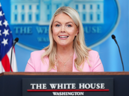 White House press secretary Karoline Leavitt speaks with reporters in the James Brady Pres