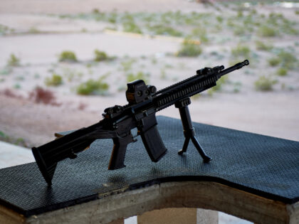 One of Mike Laymon's AR-15s pictured at Boulder Rifle and Pistol Club in Boulder City