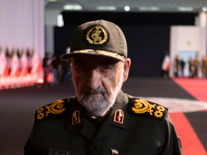 An IRGC commander, General Mohsen Rezaie, arrives to attend a ceremony in Tehran, Iran, on