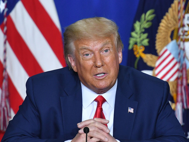 US President Donald Trump speaks to officials during a roundtable discussion on community
