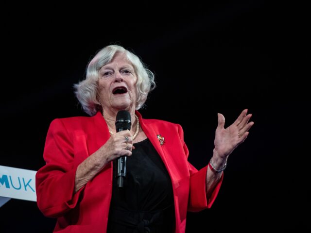 Ann Widdecombe, justice spokeswoman for Reform UK, speaks on stage during the Reform UK 20
