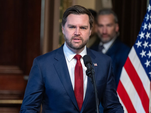 US Vice President JD Vance speaks during a swearing in ceremony for Pete Hegseth, US secre
