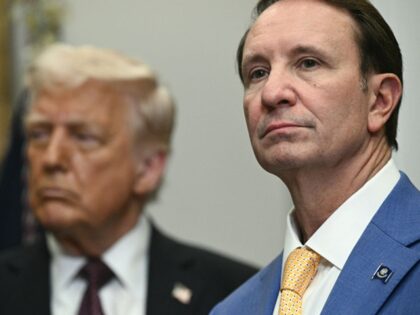 (L-R) US President Donald Trump and Louisiana Governor Jeff Landry attend an event with Hy