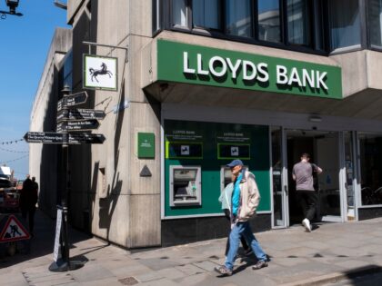 People outside the Lloyds Bank branch on 29th April 2025 in Shrewsbury, United Kingdom. Ll