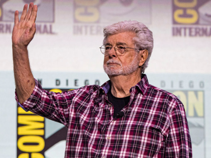 SAN DIEGO, CALIFORNIA - JULY 27: George Lucas greets the crowd during the Sneak Peek: Luca