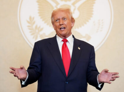 TOKYO, JAPAN - OCTOBER 28: U.S. President Donald Trump speaks during a meeting with busine