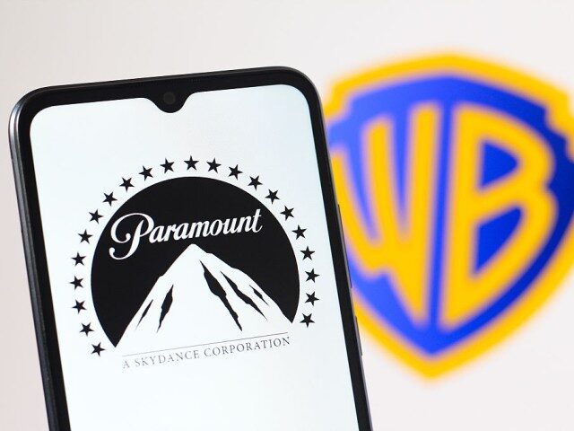 GettyImages-2250353033 In this photo illustration, the Paramount logo is seen displayed on a smartphone screen an