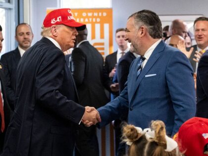 CORPUS CHRISTI, TX - FEBRUARY 27: U.S. President Donald Trump shakes hands with Sen. Ted C