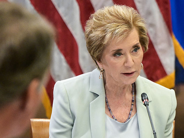 GettyImages-2280398884 US Secretary of Education Linda McMahon speaks during a round table discussion hosted by A