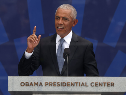 CHICAGO, ILLINOIS - JUNE 18: Former U.S. President Barack Obama speaks during the dedicati