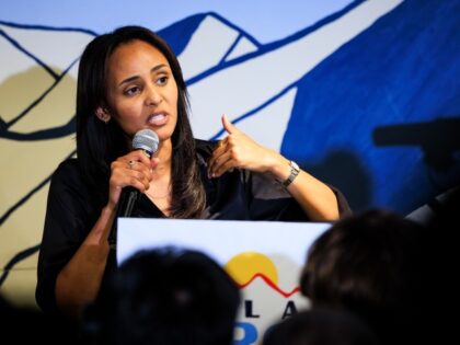 DENVER, COLORADO - JUNE 30: Democratic congressional candidate Melat Kiros speaks to suppo