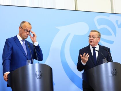 Friedrich Merz, Germany's chancellor, left, and Boris Pistorius, Germany's defense ministe